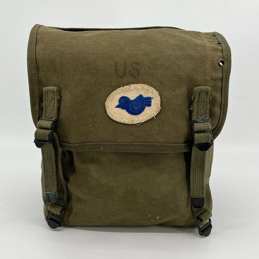 Vtg US Army M1945 Combat Field Pack WWII Korean War OD Canvas Military Bag